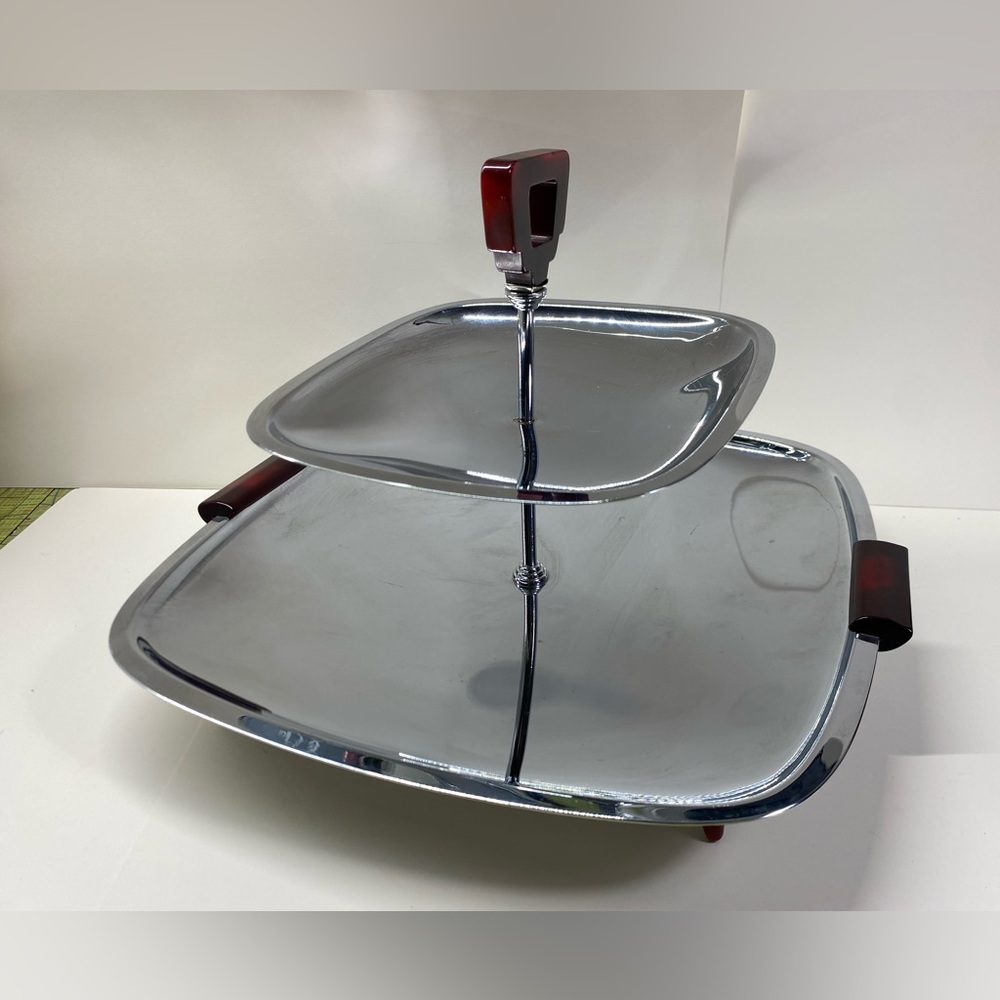Vintage 60s MCM Gourmates Glo Hill two-tiered serving platter